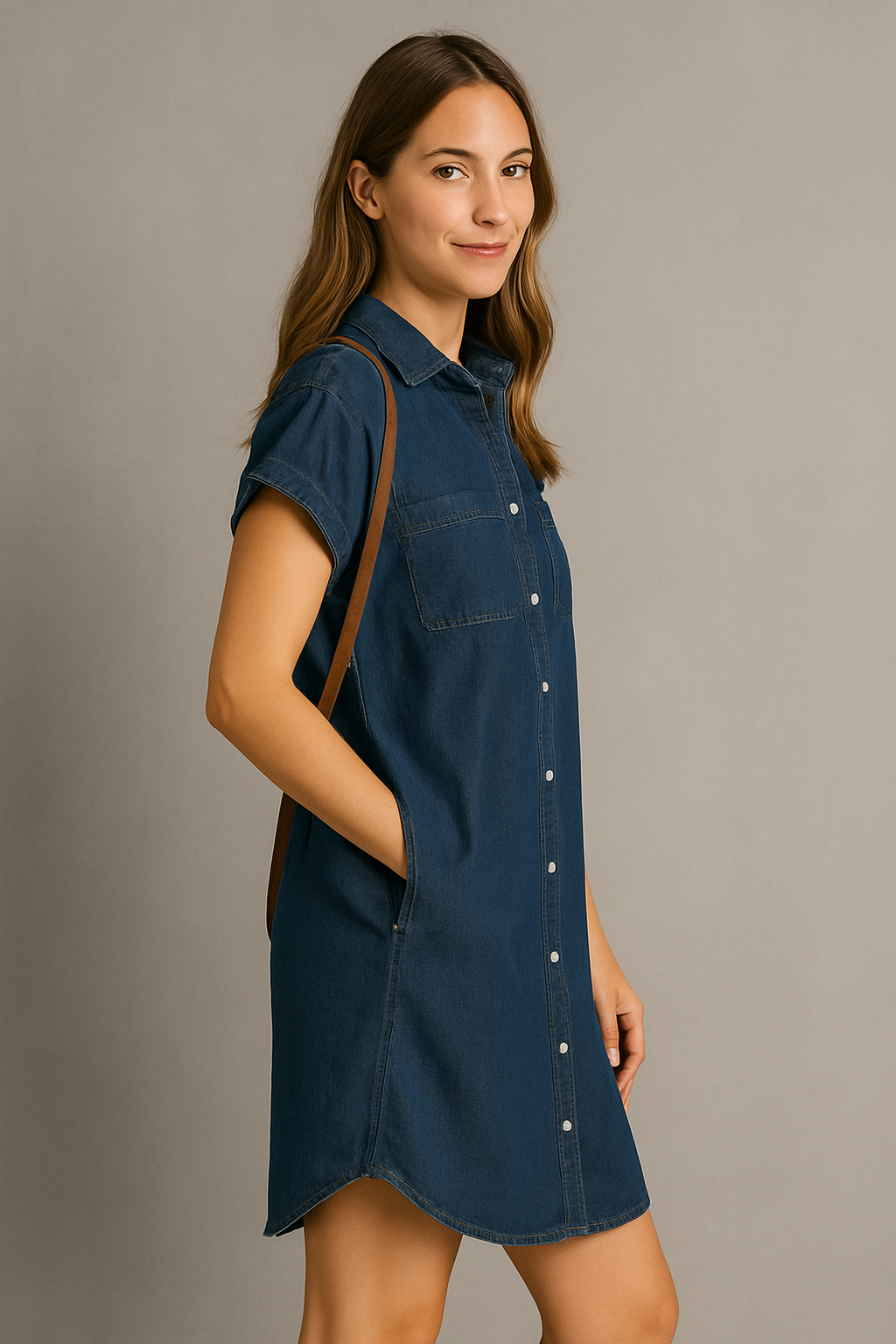 Women's Denim Shirt Dress With Pockets