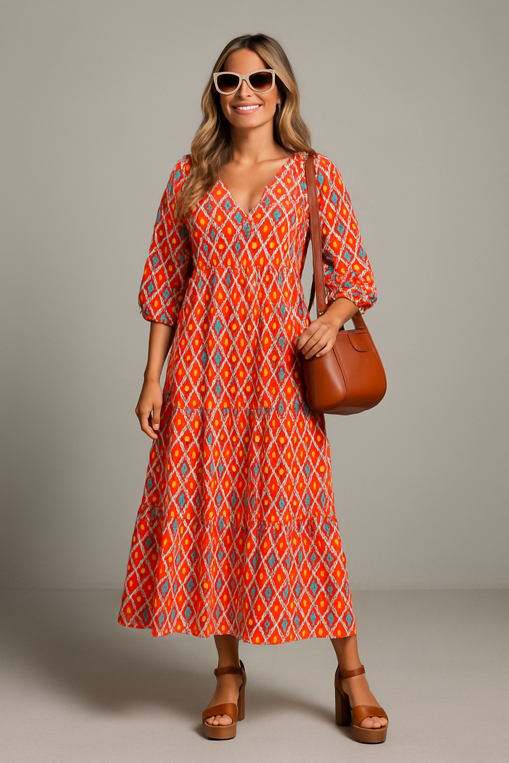 Women's Boho Maxi Dress With Floral Pattern