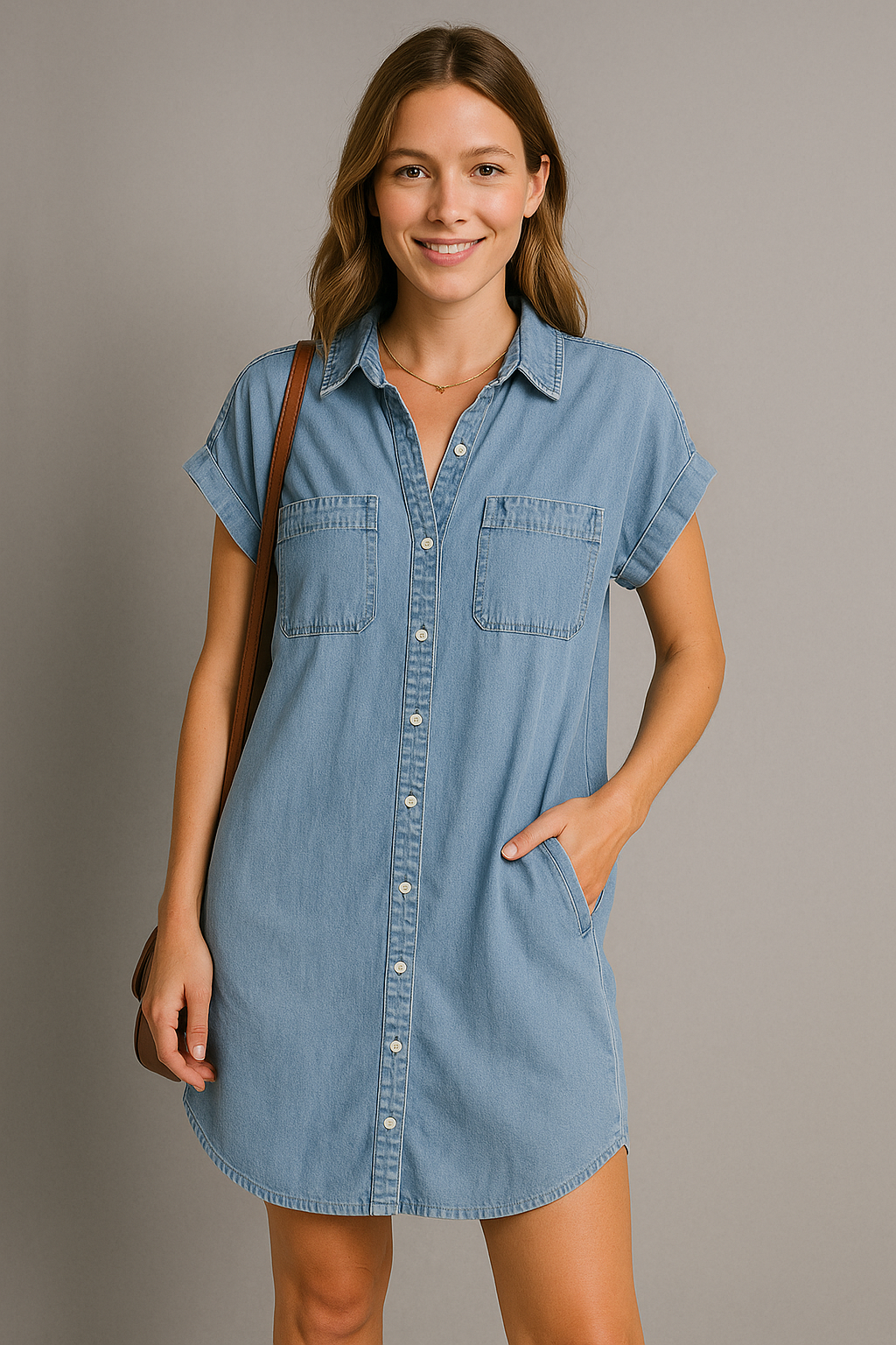 Women's Denim Shirt Dress With Pockets
