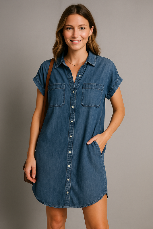 Women's Denim Shirt Dress With Pockets
