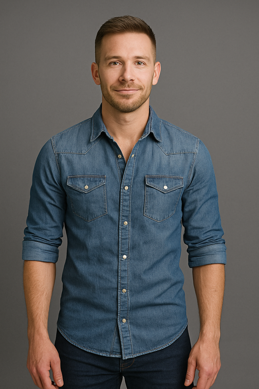 Men's Summer Denim Shirt With Short Sleeves