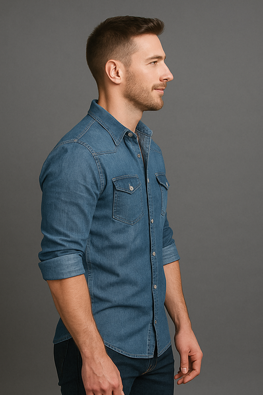 Men's Summer Denim Shirt With Short Sleeves
